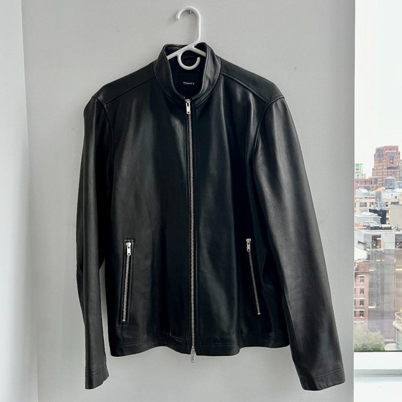 Theory Black Leather Jacket - Picture 1 of 2
